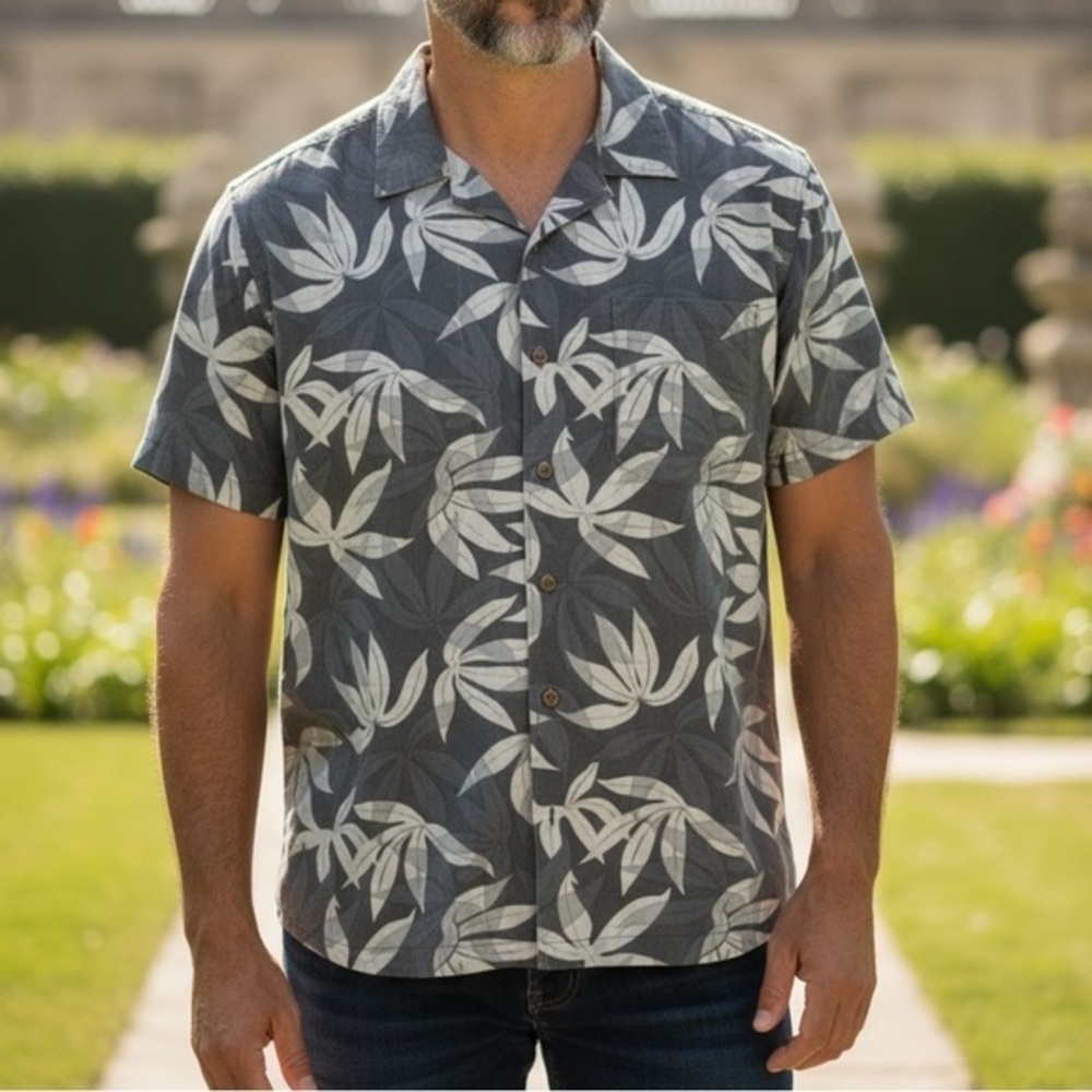 TOMMY BAHAMA MENS 100% SILK PALM‎ LEAVES BUTTON DOWN SIZE LARGE